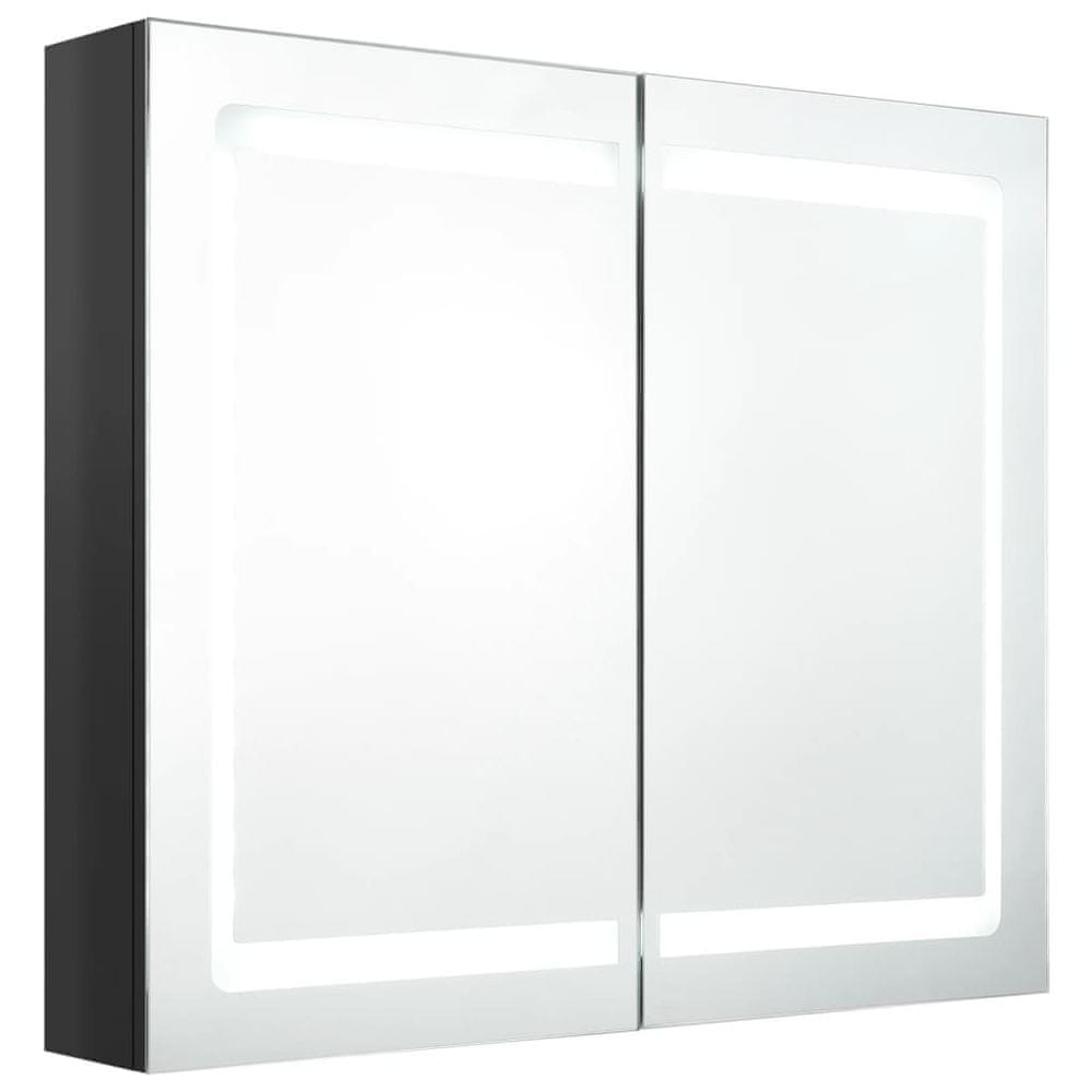 Vidaxl Kúpeľňová skrinka s LED a zrkadlom, lesklá čierna 80x12x68 cm